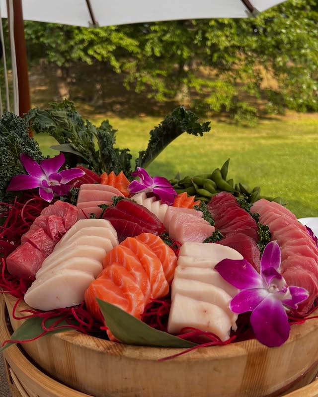 Fresh sashimi platter at outdoor private party catering event in New York